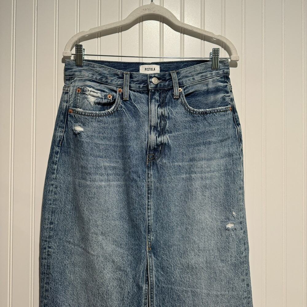 Pistola Alice Denim Midi Skirt Size 29 Front Slit - Picture 3 of 7